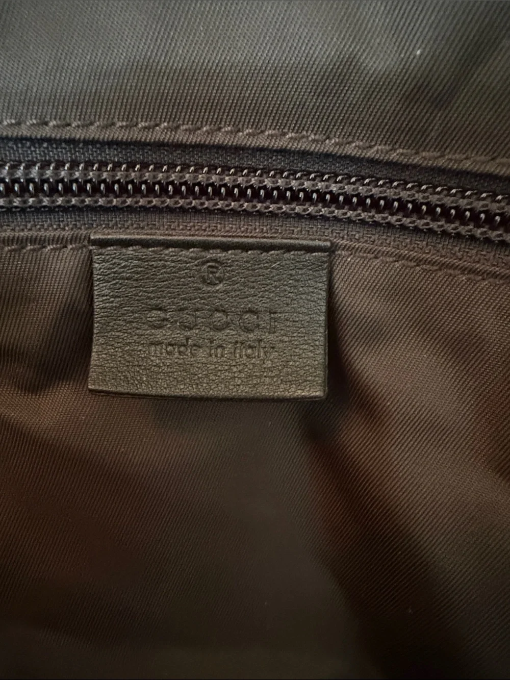 Authentic Gucci Beige Brown GG Supreme Rolling Duffel with Dark Brown Trim